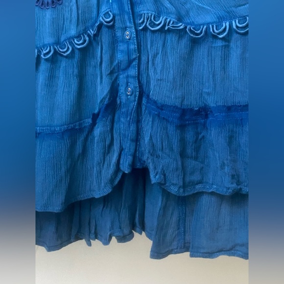 free people pretty cozy maxi button through collared button down teal blue - Picture 5 of 13